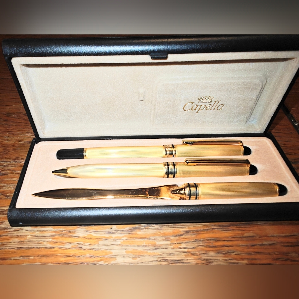 Capella Gold & Black Pen Pencil Fountain Set 3 Piece